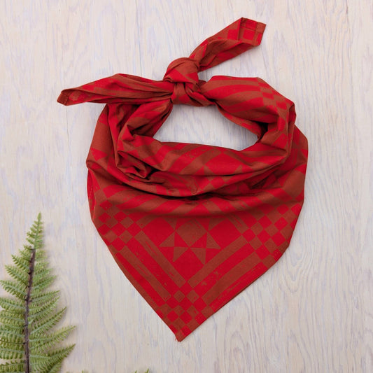 ilikesara | art + goods - Bandana | sawtooth red brown - geometric folk quilt pattern scarf neckerchief