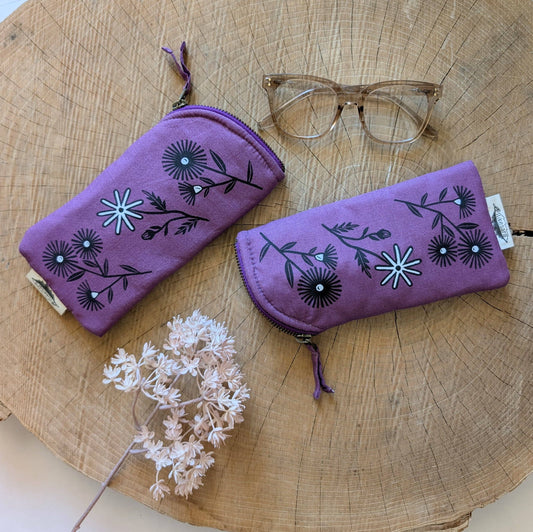 ilikesara | art + goods - Glasses case | bloom - purple flower cushioned zipper pouch