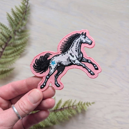 ilikesara | art + goods - Iron-on patch | pink star horse - embroidered Western pony applique