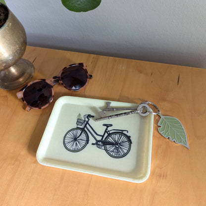 ilikesara | art + goods - Fiberglass tray | bike with fern - cream vintage bicycle 7" x 5" dishwasher safe