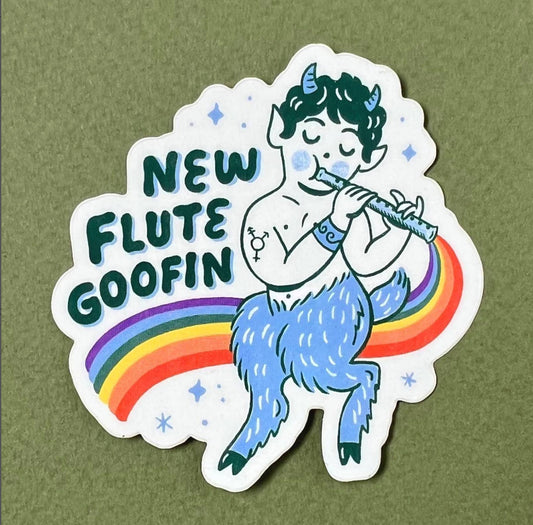 Tigersheep Friends - Vinyl Sticker: New Flute Goofin' Satyr with Rainbow Pride