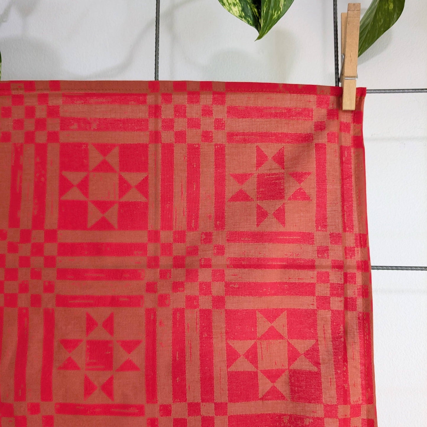 ilikesara | art + goods - Bandana | sawtooth red brown - geometric folk quilt pattern scarf neckerchief