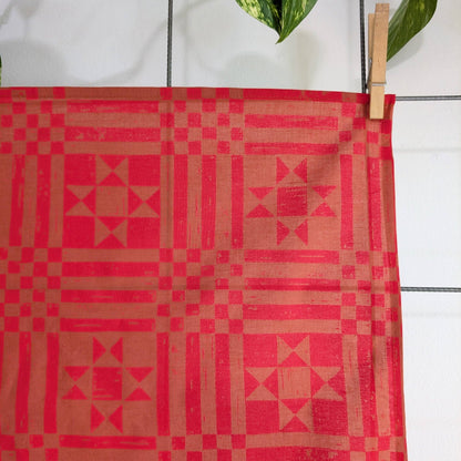 ilikesara | art + goods - Bandana | sawtooth red brown - geometric folk quilt pattern scarf neckerchief