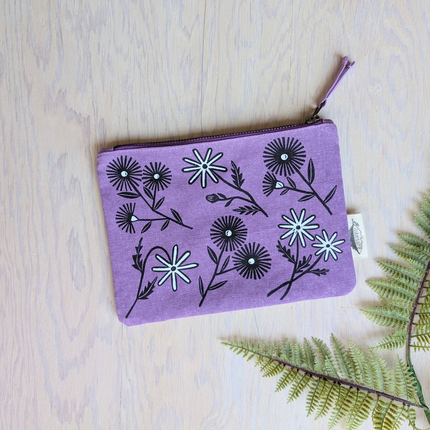 ilikesara | art + goods - Zippered pouch | bloom - purple floral pencil, supply, makeup bag with waterproof lining