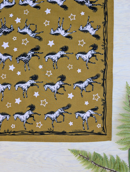 ilikesara | art + goods - Bandana | wild horses - dark goldenrod & pale pink cotton scarf