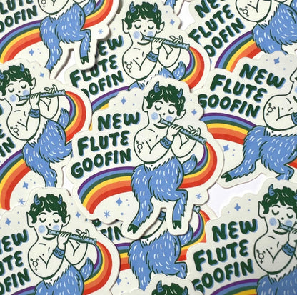 Tigersheep Friends - Vinyl Sticker: New Flute Goofin' Satyr with Rainbow Pride