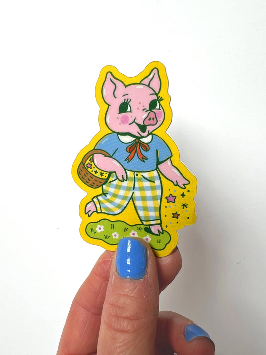 Tigersheep Friends - Vinyl Sticker: Pig with Pants & Basket Pride