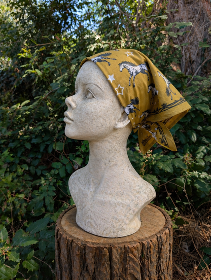 ilikesara | art + goods - Bandana | wild horses - dark goldenrod & pale pink cotton scarf