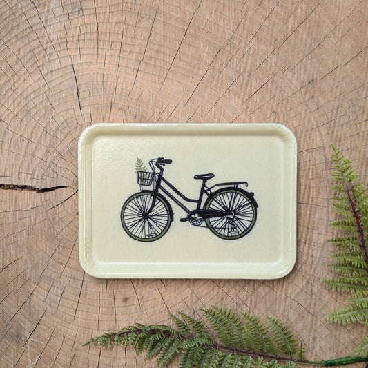 ilikesara | art + goods - Fiberglass tray | bike with fern - cream vintage bicycle 7" x 5" dishwasher safe