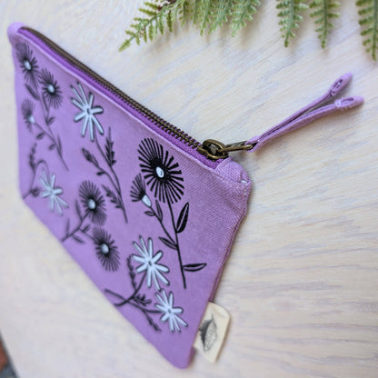 ilikesara | art + goods - Zippered pouch | bloom - purple floral pencil, supply, makeup bag with waterproof lining