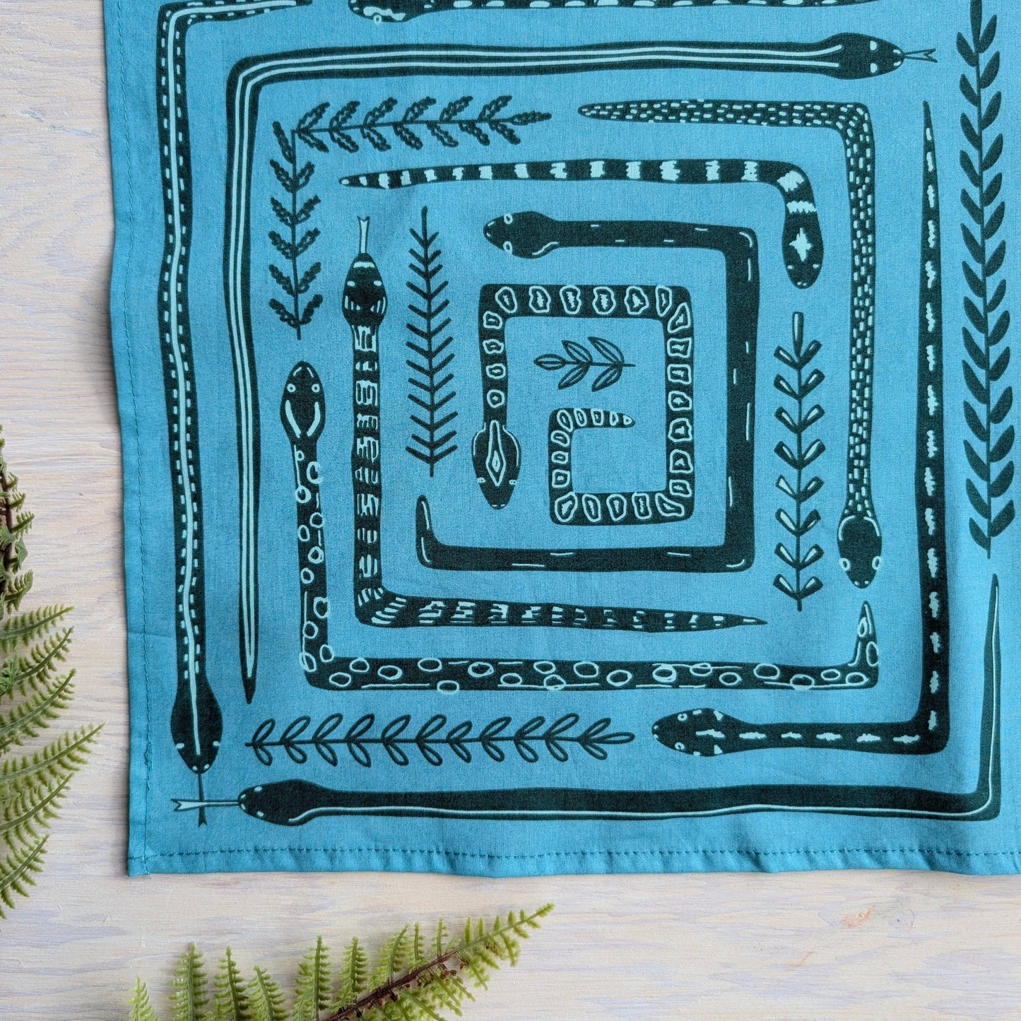 ilikesara | art + goods - Bandana | serpent path - teal turquoise snake botanical scarf