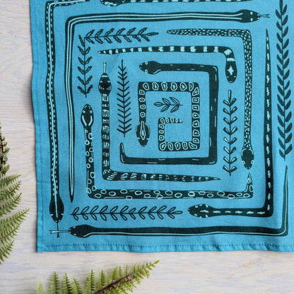 ilikesara | art + goods - Bandana | serpent path - teal turquoise snake botanical scarf