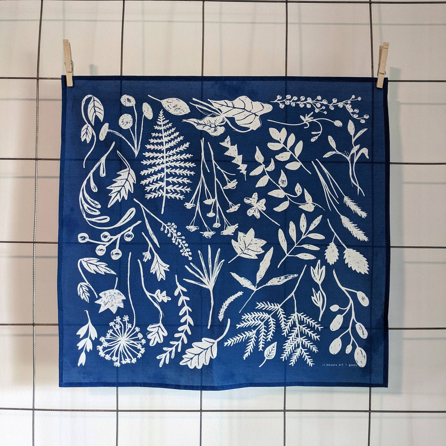 ilikesara | art + goods - Bandana | sunprint - indigo blue screenprinted plant scarf neckerchief
