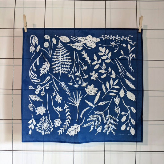 ilikesara | art + goods - Bandana | sunprint - indigo blue screenprinted plant scarf neckerchief