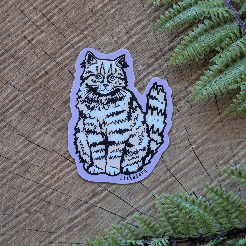 ilikesara | art + goods - Sticker | sitting fluffy tan cat - waterproof uv-resistant vinyl kitty decal