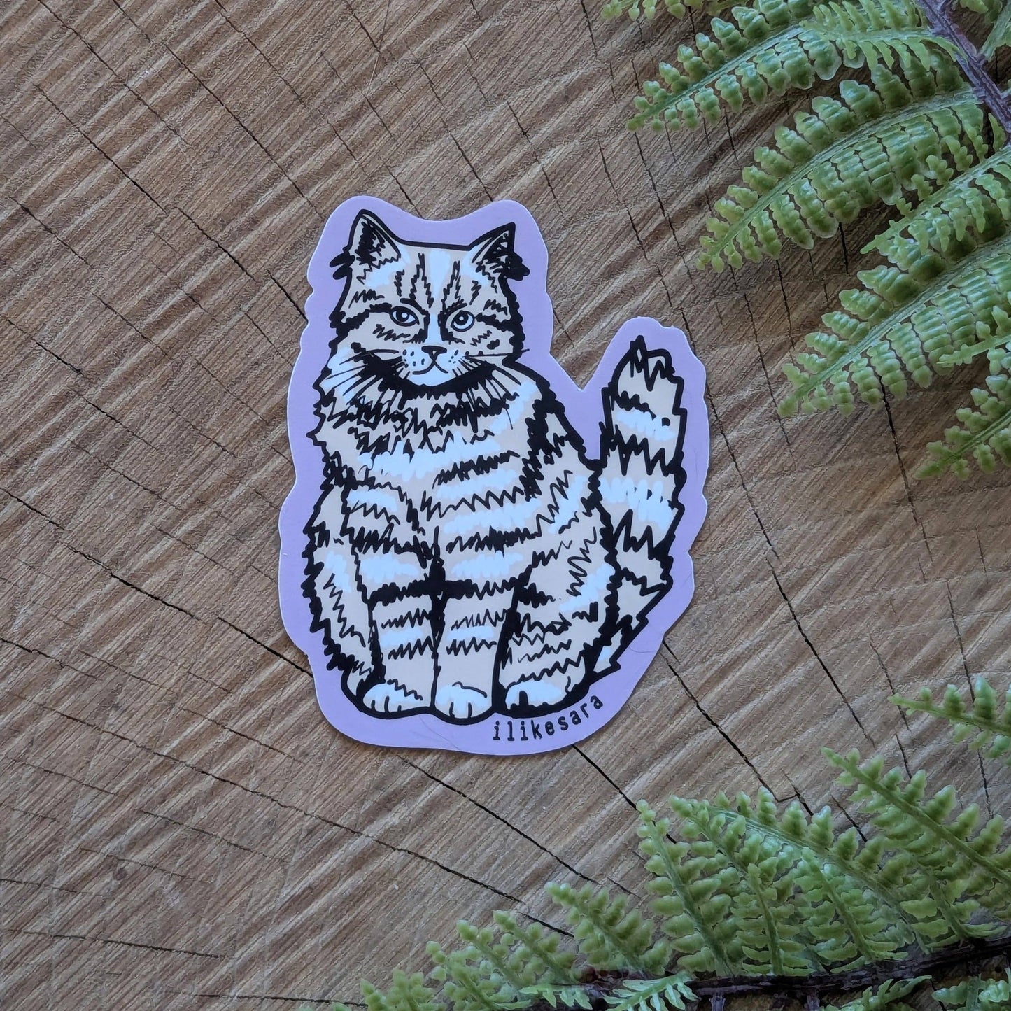 ilikesara | art + goods - Sticker | sitting fluffy tan cat - waterproof uv-resistant vinyl kitty decal