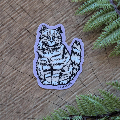 ilikesara | art + goods - Sticker | sitting fluffy tan cat - waterproof uv-resistant vinyl kitty decal