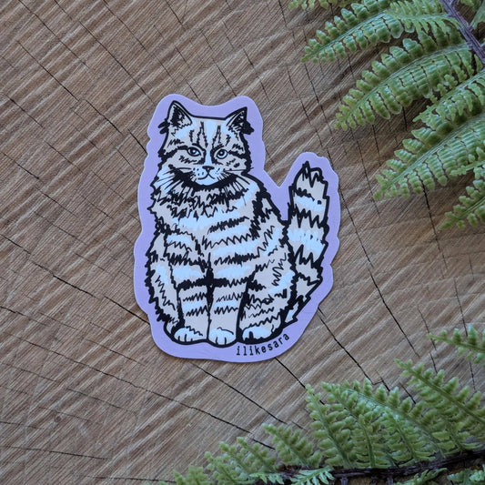 ilikesara | art + goods - Sticker | sitting fluffy tan cat - waterproof uv-resistant vinyl kitty decal