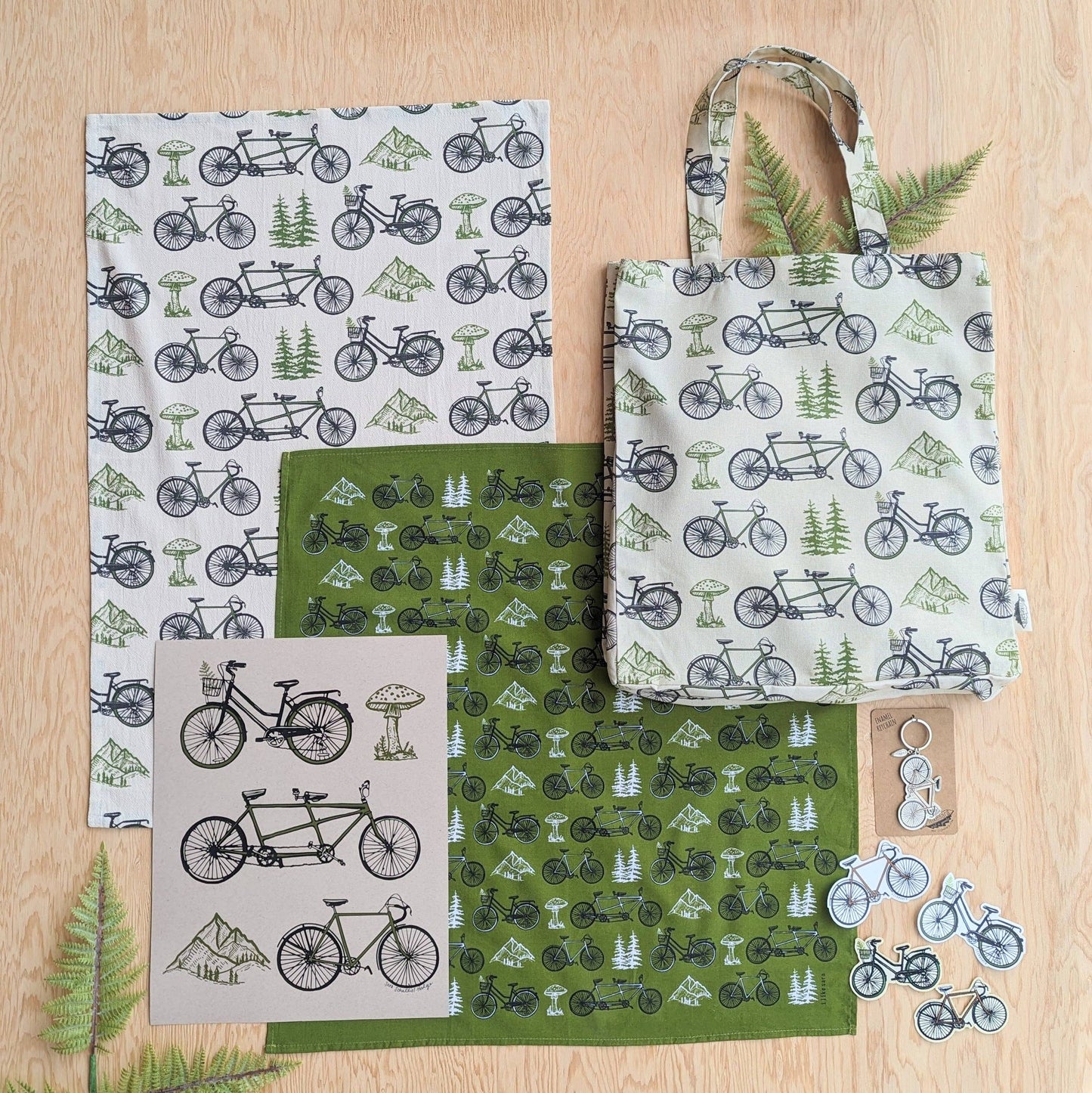 ilikesara | art + goods - Tote bag | bicycle adventure - patterned screenprinted nature tote