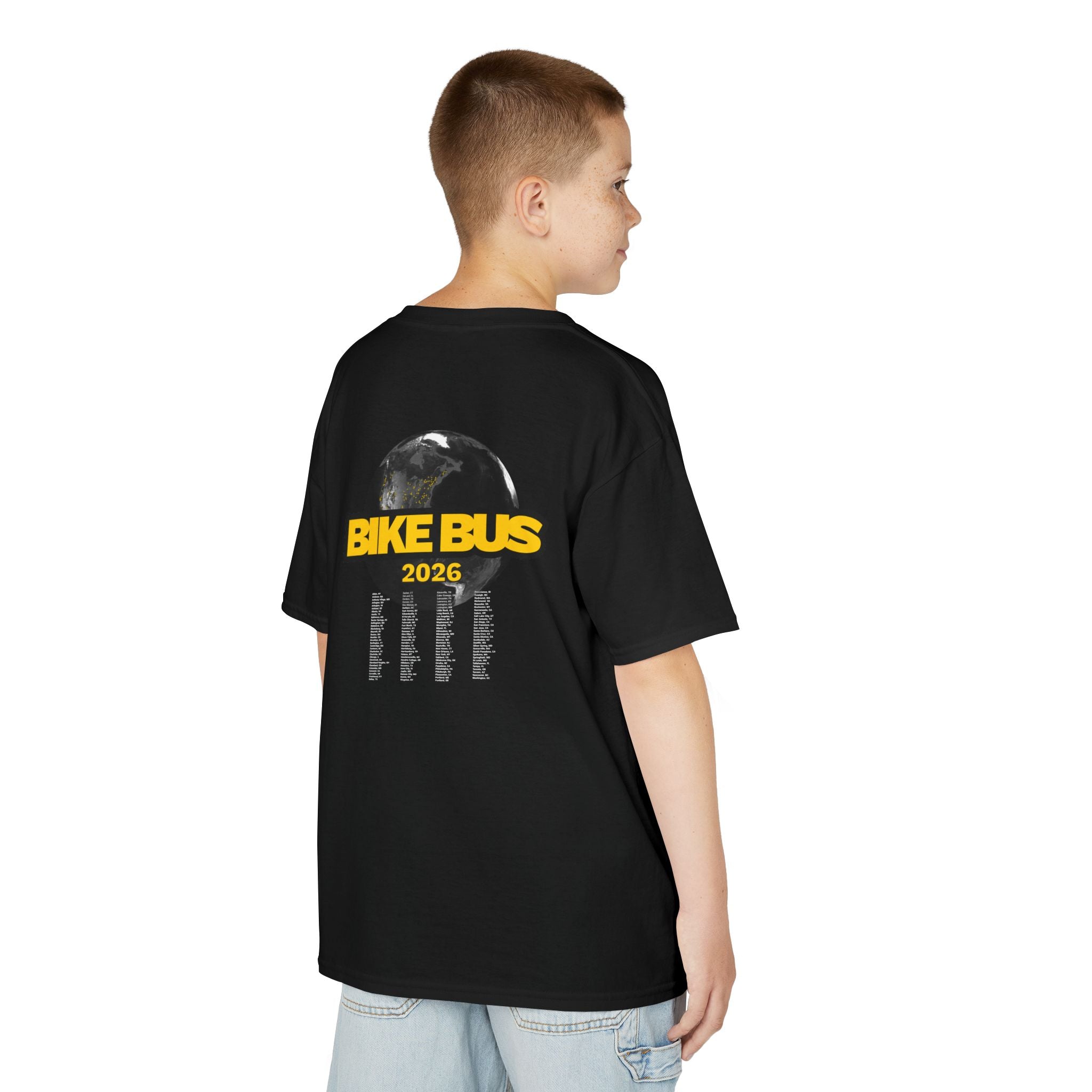Kids Tee — 'BIKE BUS' 2026 Tour Style T‑Shirt – Clever Cycles