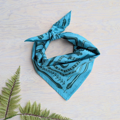 ilikesara | art + goods - Bandana | serpent path - teal turquoise snake botanical scarf