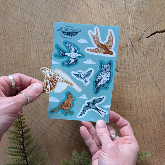 ilikesara | art + goods - Sticker sheet | birds  - waterproof uv-resistant vinyl birder stickers