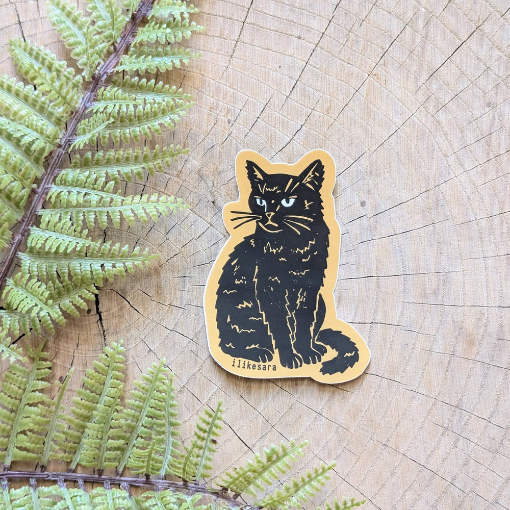 ilikesara | art + goods - Sticker | disappointed sitting black cat - waterproof uv-resistant vinyl kitty decal