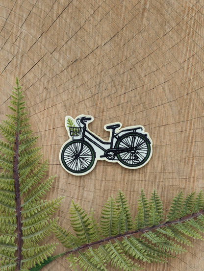 ilikesara | art + goods - Iron-on patch | bike with fern - 3.5" x 2.3"