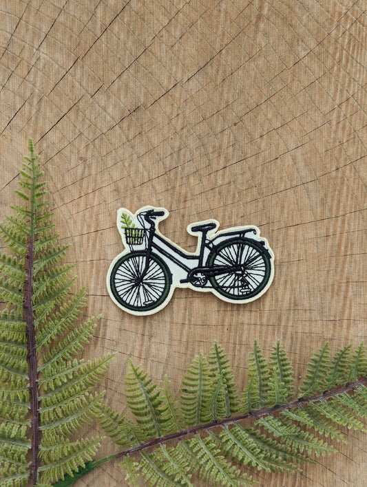 ilikesara | art + goods - Iron-on patch | bike with fern - 3.5" x 2.3"