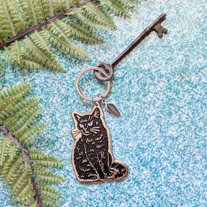 ilikesara | art + goods - Metal enamel keychain / bag charm | black cat