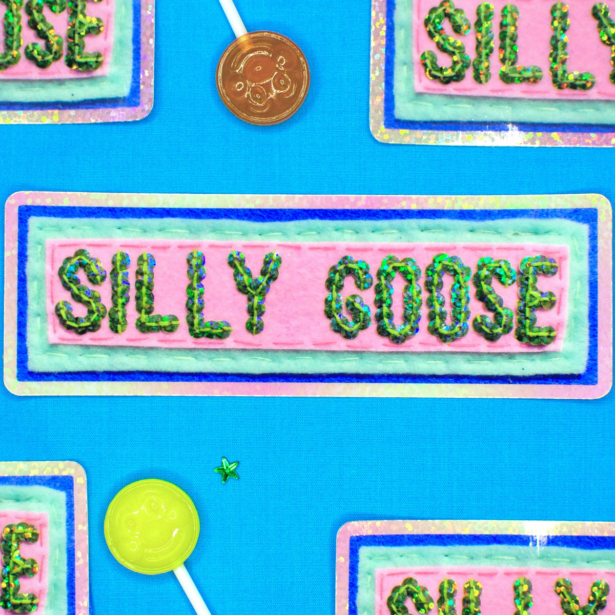 Silly Goose Sticker ~ Sequin Patch Inspired Waterproof Holographic Sticker