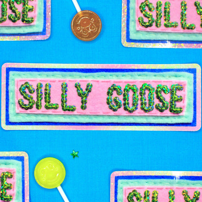 Silly Goose Sticker ~ Sequin Patch Inspired Waterproof Holographic Sticker