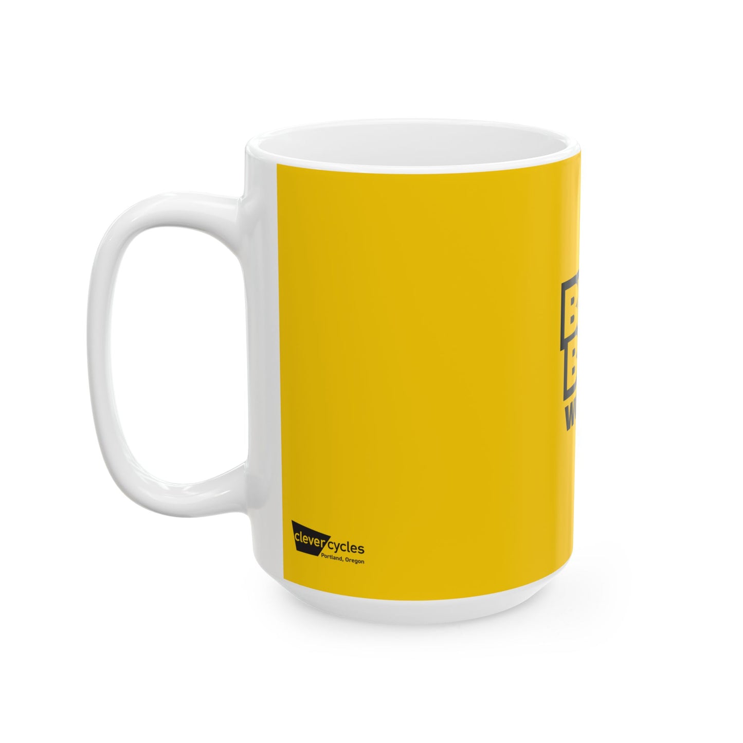 Bike Bus World Ceramic Mug — Yellow Logo Coffee Cup (11oz, 15oz)