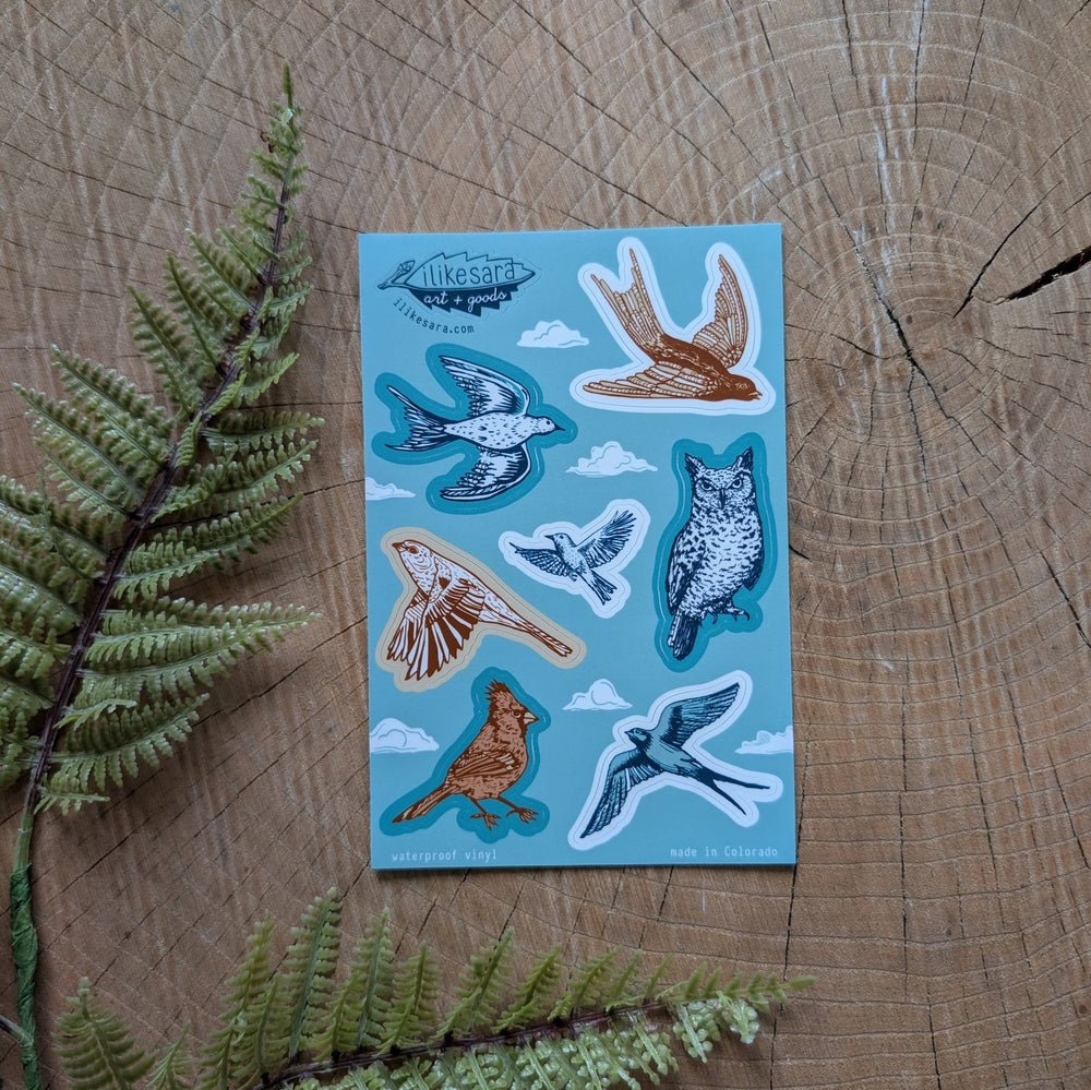 ilikesara | art + goods - Sticker sheet | birds  - waterproof uv-resistant vinyl birder stickers