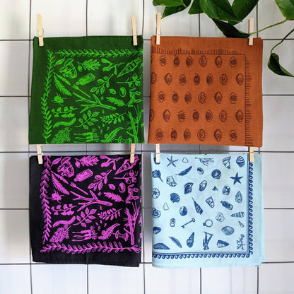 ilikesara | art + goods - Bandana | eyeball - orange & brown folky blockprint eye scarf neckerchief