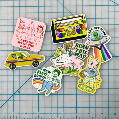Tigersheep Friends - Vinyl Sticker: Pig with Pants & Basket Pride