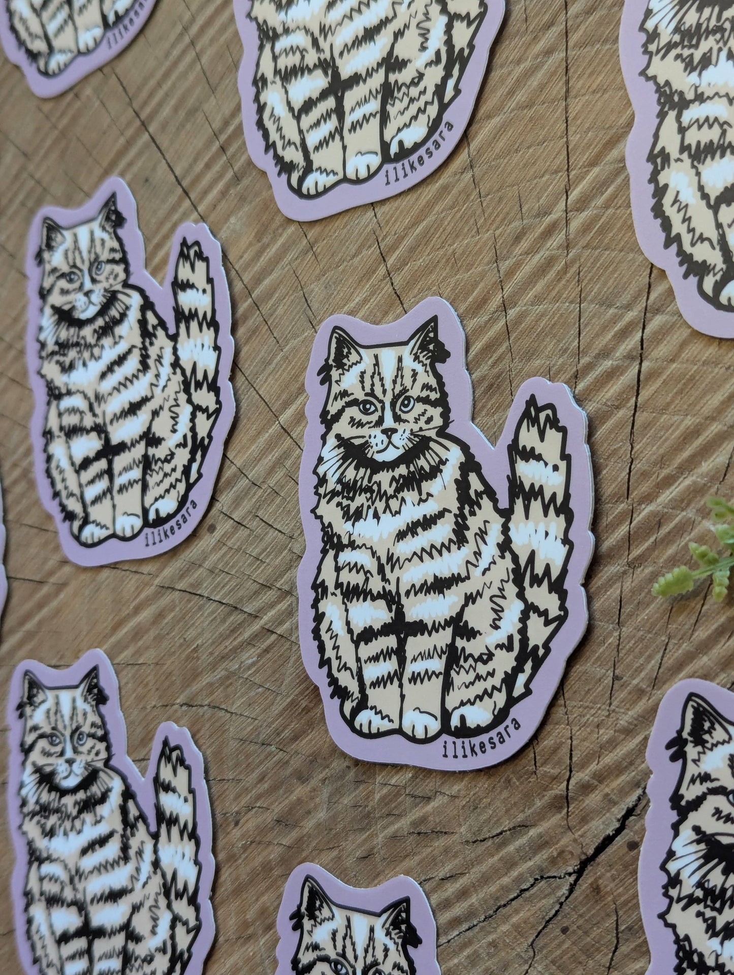 ilikesara | art + goods - Sticker | sitting fluffy tan cat - waterproof uv-resistant vinyl kitty decal
