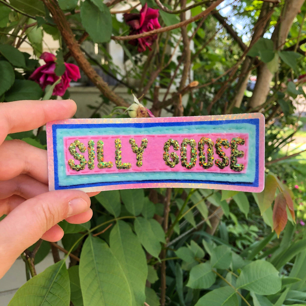 Silly Goose Sticker ~ Sequin Patch Inspired Waterproof Holographic Sticker