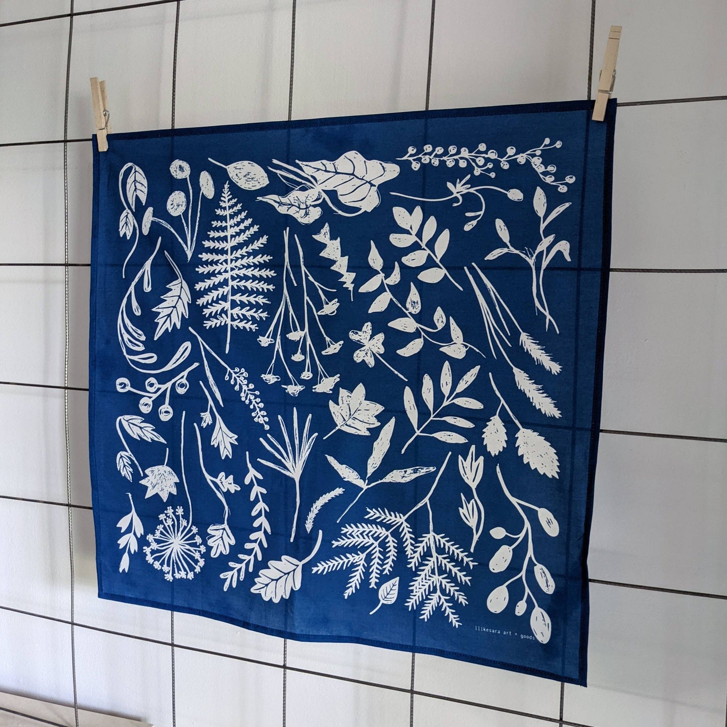 ilikesara | art + goods - Bandana | sunprint - indigo blue screenprinted plant scarf neckerchief