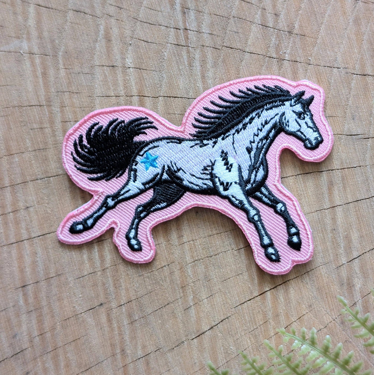 ilikesara | art + goods - Iron-on patch | pink star horse - embroidered Western pony applique