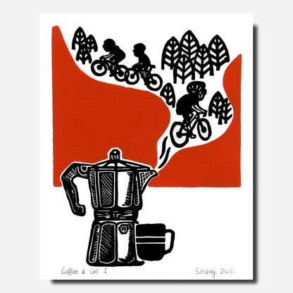 ShangDaili - Cycling Art Print - Coffee and Col I