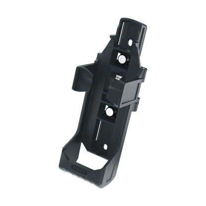 Black plastic bracket on a white background