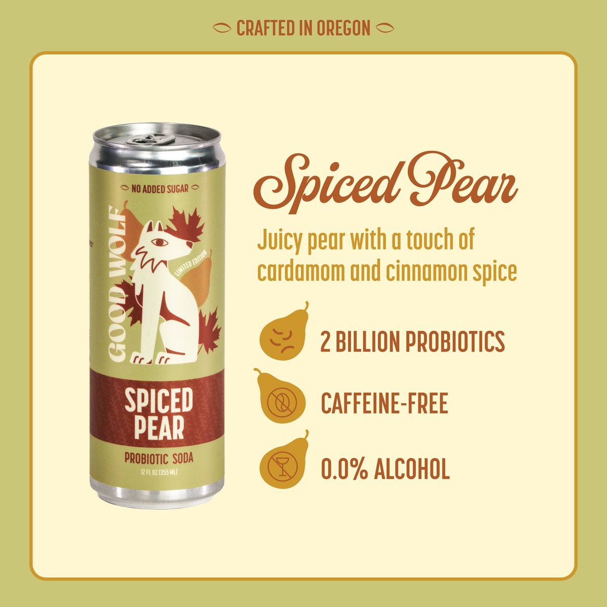 Good Wolf Probiotic Sodas - Spiced Pear Probiotic Soda – Crafted in Oregon
