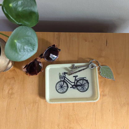 ilikesara | art + goods - Fiberglass tray | bike with fern - cream vintage bicycle 7" x 5" dishwasher safe