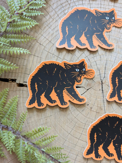 ilikesara | art + goods - Sticker | hissing black cat - waterproof uv-resistant vinyl Halloween kitty decal