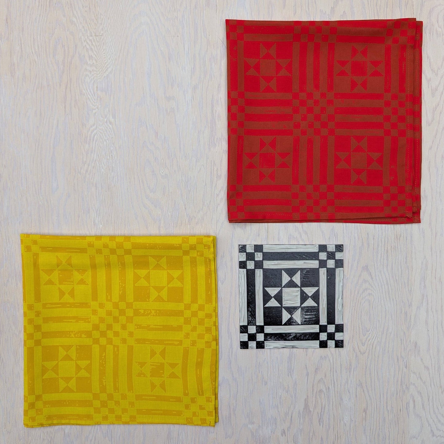 ilikesara | art + goods - Bandana | sawtooth yellow gold - geometric folk quilt pattern scarf neckerchief