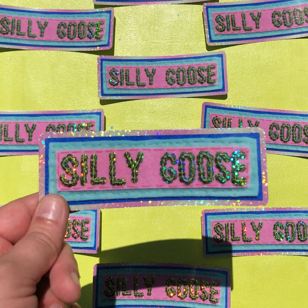 Silly Goose Sticker ~ Sequin Patch Inspired Waterproof Holographic Sticker