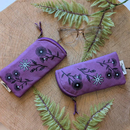 ilikesara | art + goods - Glasses case | bloom - purple flower cushioned zipper pouch