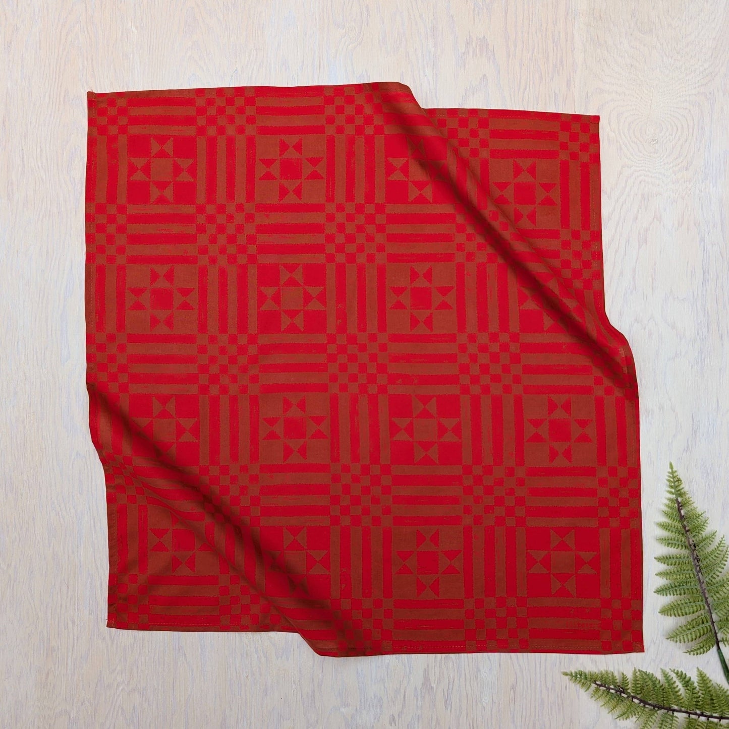 ilikesara | art + goods - Bandana | sawtooth red brown - geometric folk quilt pattern scarf neckerchief