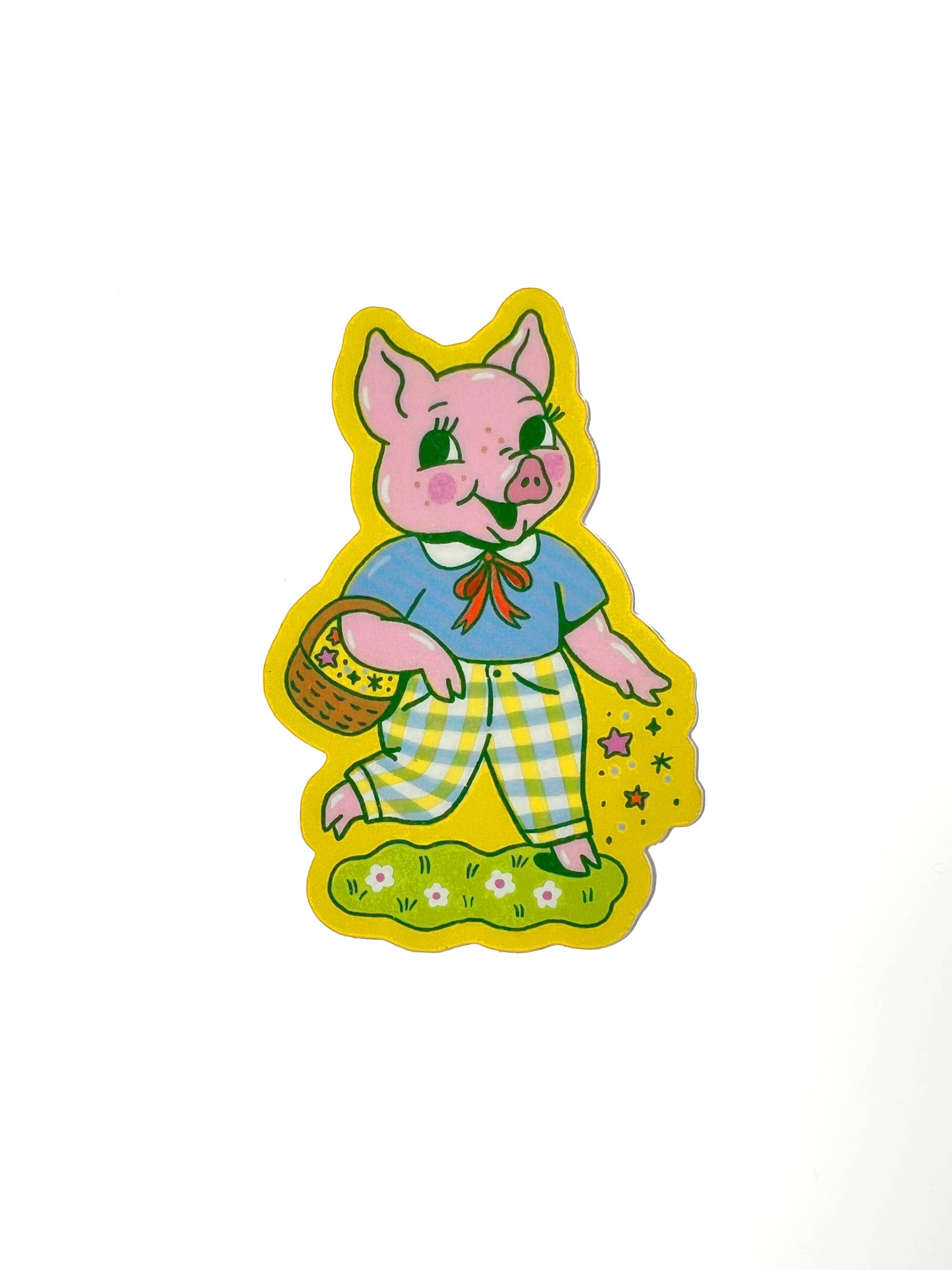 Tigersheep Friends - Vinyl Sticker: Pig with Pants & Basket Pride